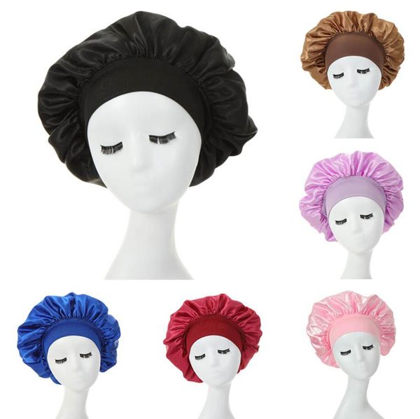 Neu Damen Satin Solid Schlafmütze Nachtschlafmütze Haarpflege Motorhaube Schlummertrunk für Damen Herren Unisex Mütze 15 Farben