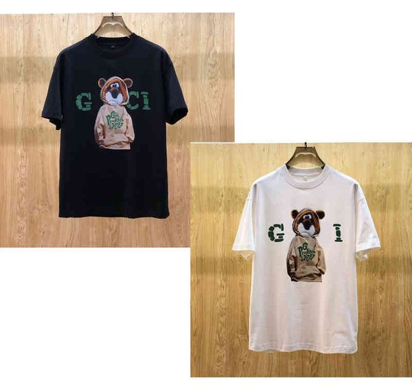 

designer gu t shirt vintage oversized luxe europe america fashion brands mens woman lovers cotton large loose round neck summer little bear, White;black
