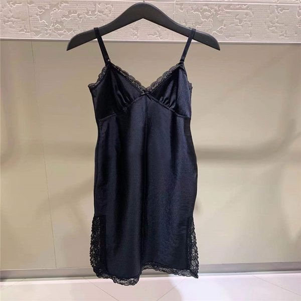 

casual dresses king spring and summer lace stitching slim fit medium long suspender skirt women's dress, Black;gray