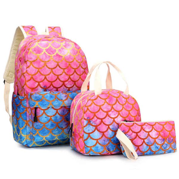 

hbp on the same day mermaid three piece set of primary school students schoolbag children's meal bag and pen bag were delivered 220811