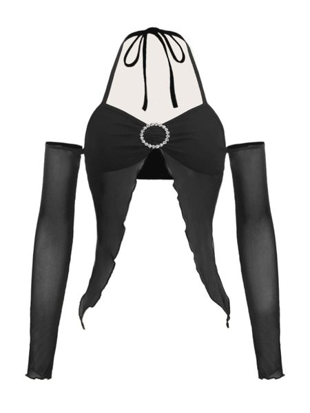 

rhinestone detail split hem halter with arm sleeves x9iz#, White