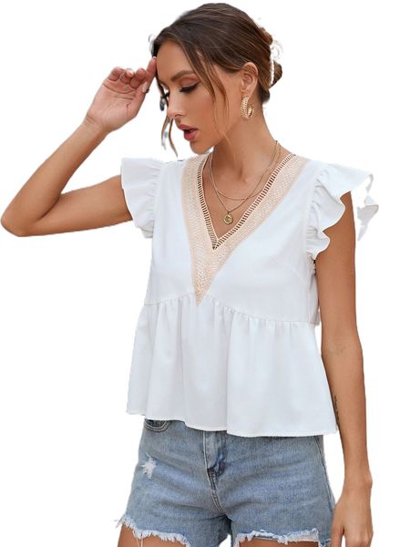 

butterfly sleeve peplum blouse v1q0#, White