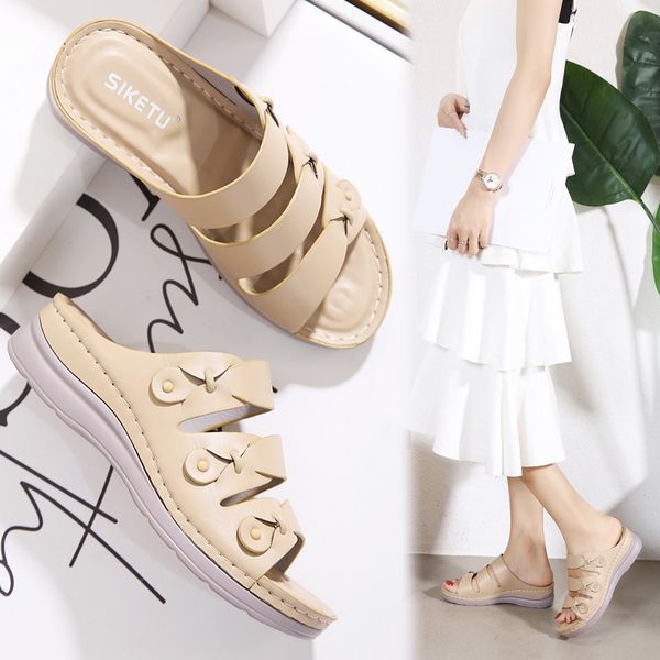 

2021 summer shoes women sandals flat summer holiday shoes ladies beach sandals soft comfortable woman footwear big size 42 a3274 cx220423, Black