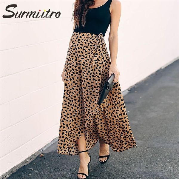 SURMIITRO Gonna lunga estiva lunga con stampa a pois Moda donna Bianco Nero Split Vita alta Sun Wrap A Line Donna 220317