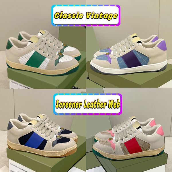 

fashion dirty running shoes classic vintage screener leather web designer sneaker luxurys beige ebony green obsidian grey strawberry printed