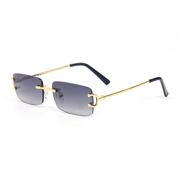 

new arrival women classic brand rimless sunglasses mens designer eyeglasses gold silver metal frame buffalo horn sun glasses with 205w, White;black