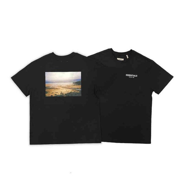 

50% discount fog god feel essentials of double line california limited short sleeve t-shirt men's loose and trendy hip hop factory sale, White;black