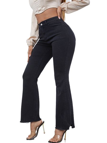 

sxy raw hem flare leg jeans m0la#, Blue