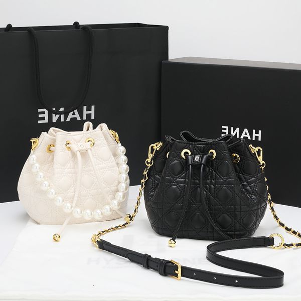 

designer bags d's new genuine leather pearl bucket bag women's mini xiangfeng lingge net red versatile one shoulder chain