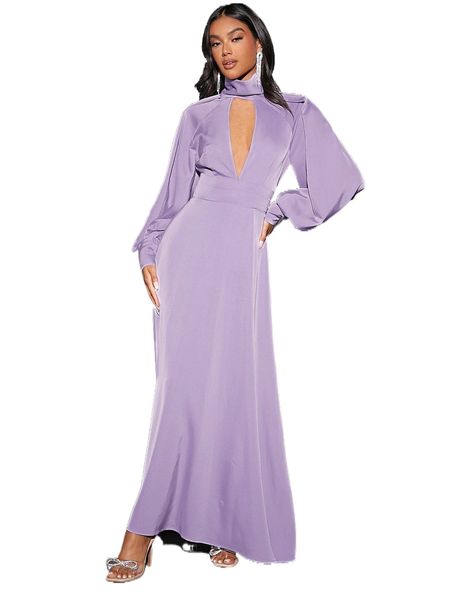 

solid cutout split thigh keyhole neck dress k7w0#, Black;gray