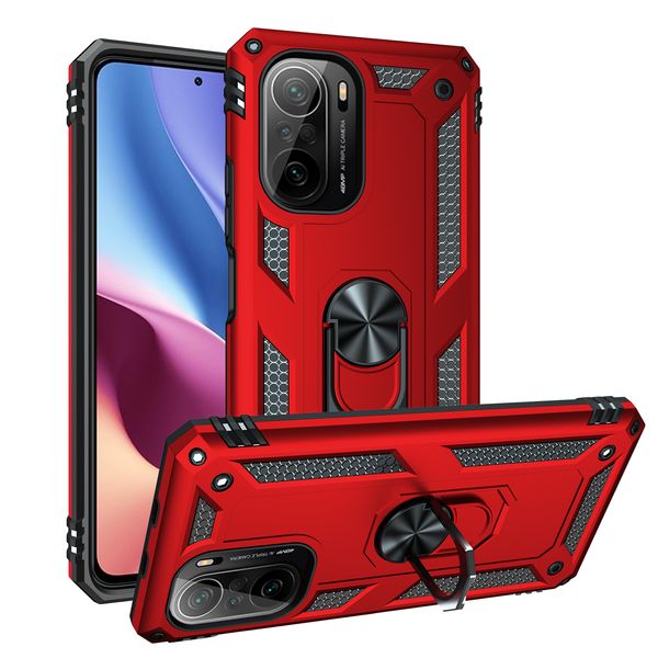 Custodie antiurto per armature magnetiche in metallo con anello per dito per Redmi K40 Pro Poco F3 TPU Soft Hard Frame Cover posteriore per PC Coke Deep