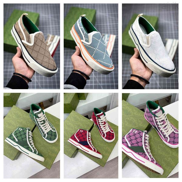 

2023 new tennis sneakers men women slip-on casual shoes white pink classic jacquard denim vintage runner trainers skate designer womens shoe, Black