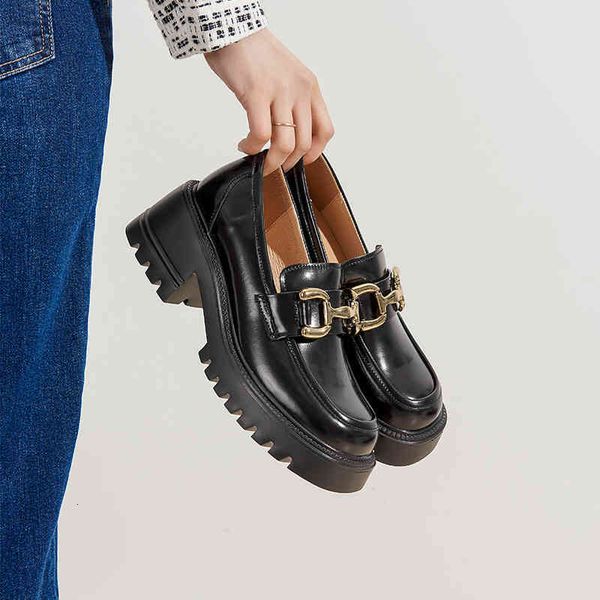 

dress shoes thick soled small leather shoes women's spring niche design sense mary jane muffin french leffer single, Black