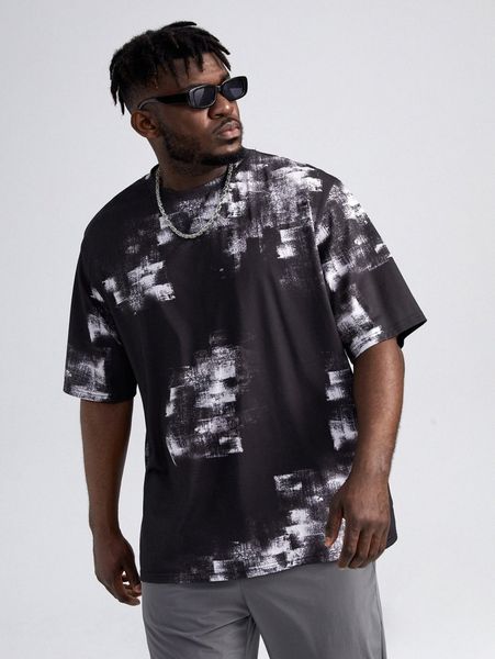 

extended sizes men brush print tee j4l8#, White;black