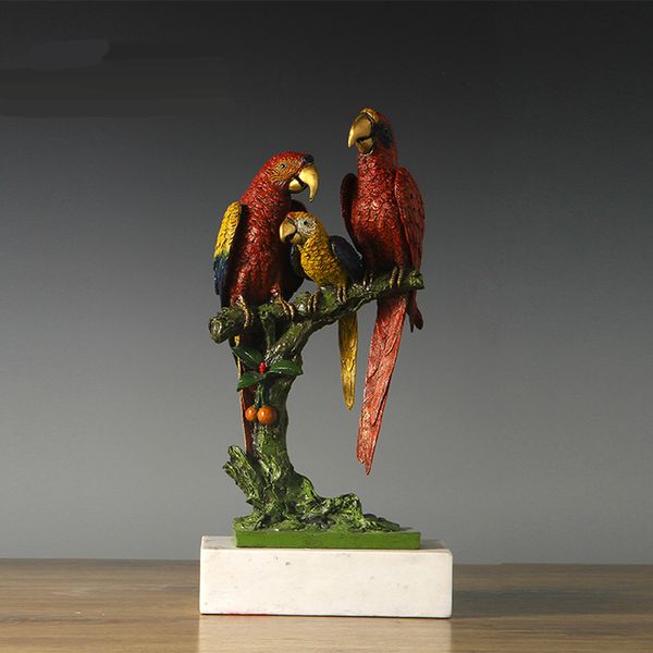 

parrots family statue brass wildlife animal lucky birds sculpture figurine modern art full color for home decoration present, Silver