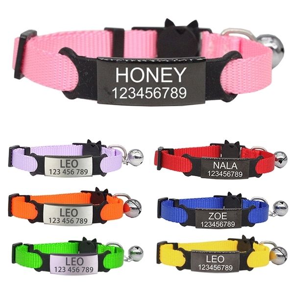 Haustier-ID-Tag, individuelles Halsband, personalisierte Etiketten, kostenlose Gravur, Katzenhalsband, niedliches Nylon, verstellbare Sicherheitshalskette für kleine Hunde, 220621