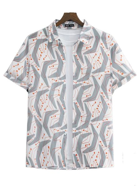 

romwe guys all over print button front shirt without tee e0gs#, White;black