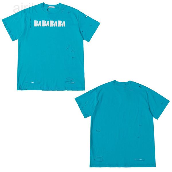 T-shirt da uomo di design europeo e americano da uomo estate classica buco di crepa di ghiaccio stampa lettera hip-hop coppia maglietta di design di lusso sciolto2023