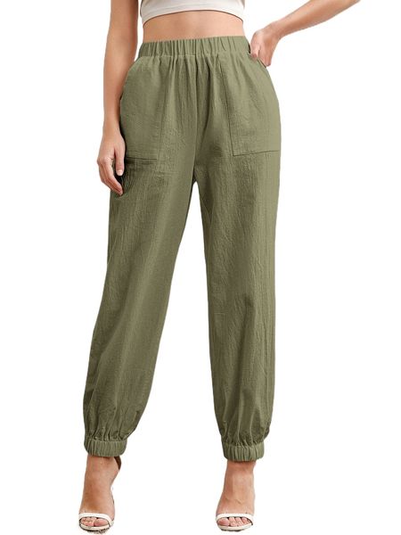 

elastic waist slant pocket tapered pants t8n8#, Black;white