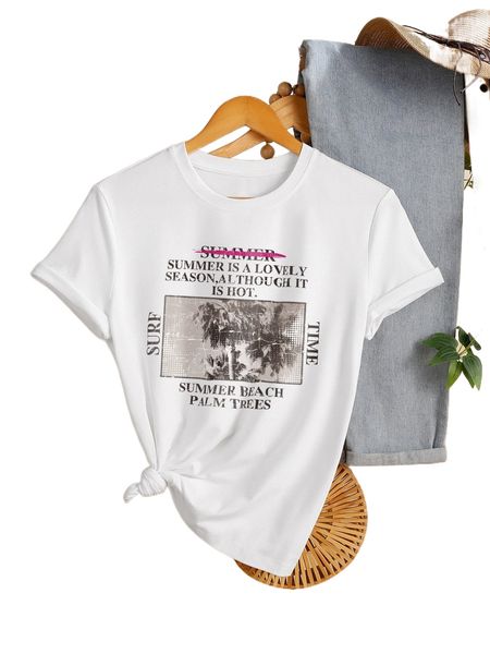 

tree & slogan graphic tee w3kb#, White