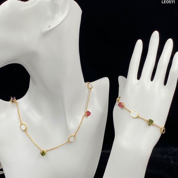 

sparkle colored diamond necklace rhinestone metal chain bracelet double letter designer necklaces jewelry sets, Black