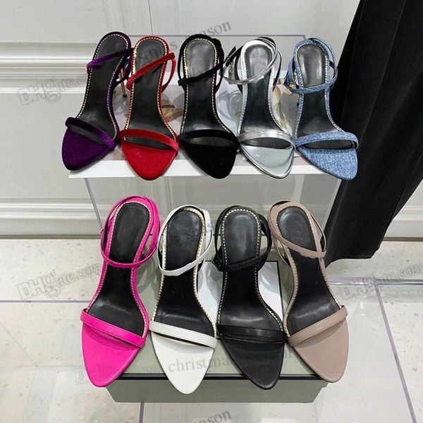 

2022 tomford designer metal padlock narrow word band high heel sandals womens leather luxury designer high-heeled shoes 10cm 35-42 d2ss#, Black