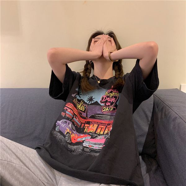 

women's t-shirt streetwear o-neck short sleeve y2k outfits tee clothes vintage nightclub print harajuku streetwear tshirt punk, White