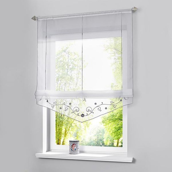Vorhang Vorhänge römisch florale bestickte schiere Fenster für Küchen Wohnzimmer Voile Screening Panel 1 Stcs/Los mit Bandgürtelscurtain