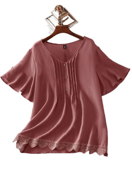 

plus fold pleated butterfly sleeve guipure lace panel blouse y8cq#, Black