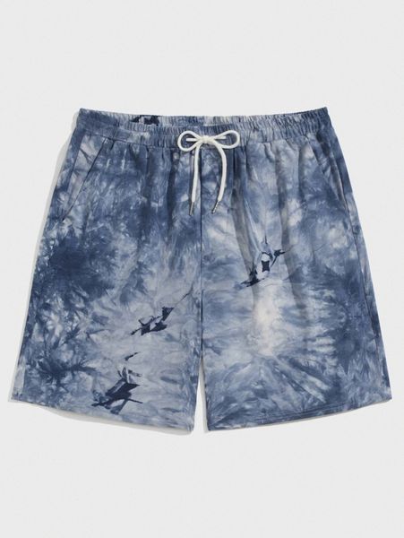 

romwe guys tie dye drawstring shorts n2az#, White;black