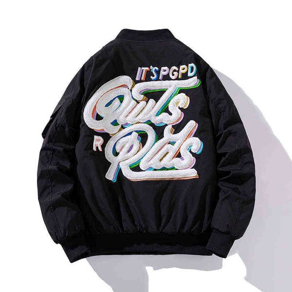 

pilot jacket men winter bomber jacket embriodery letter basketball jacket men women fashion casual thick couple coat male 2020 t220816, Black;brown