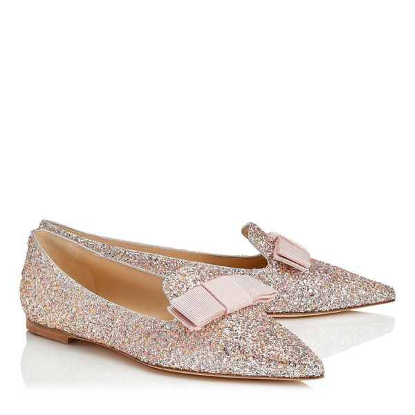 

summer golden sandals flat crystal pearl flakes and pointed toe ballet shoes party wedding dress ladies walk, Black