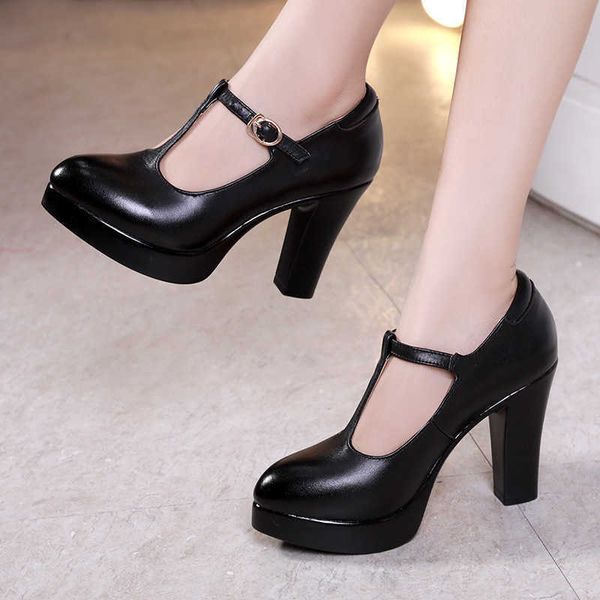 

paris classic luxury plus size 32-43 t strap leather pumps women shoes high heels ladies platform fashion black office designer elling