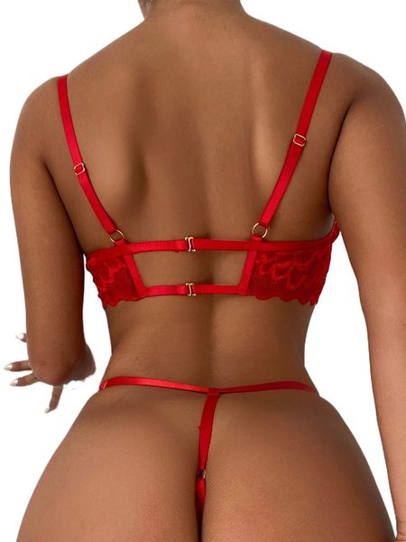 

floral lace crotchless underwire lingerie set a7tg#, Black;red