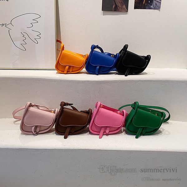 

2022 girls handbag children candy color messenger saddle bag kids pu leather bust bags luxury child one-shoulder purse q6416, Black