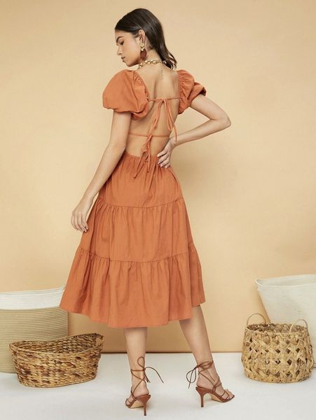 

sweetheart neck ruched bust ruffle hem dress 06yv#, Black;gray