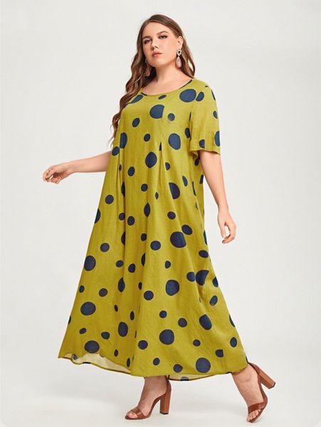 

plus polka dot scoop neck dress o0wz#, Black