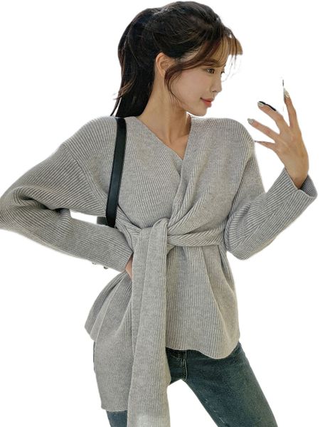 

dazy drop shoulder knot draped front sweater h9pj#, White;black