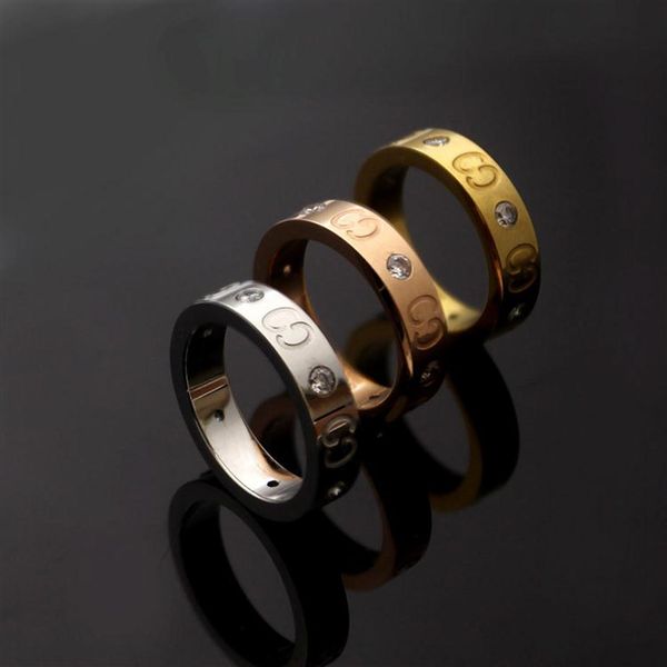 

3 colors women designer ring cubic zirconia gold plated g letter titanium steel engagement rings fashion jewelry lady 222v, Silver