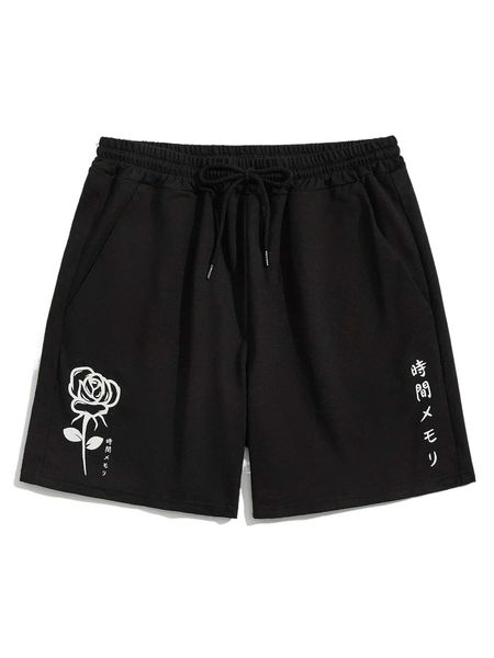 

romwe guys rose graphic shorts g286#, White;black
