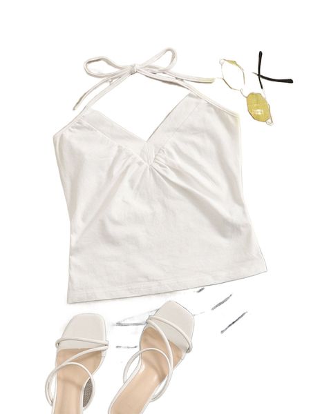 

solid ruched detail halter w2zk#, White