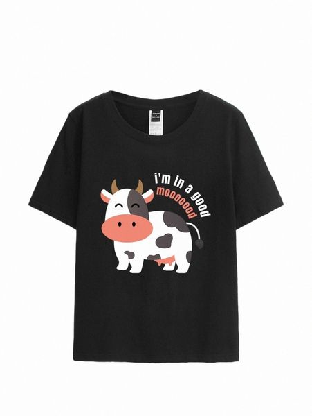 

x arleen cartoon & slogan graphic tee o4mm#, White