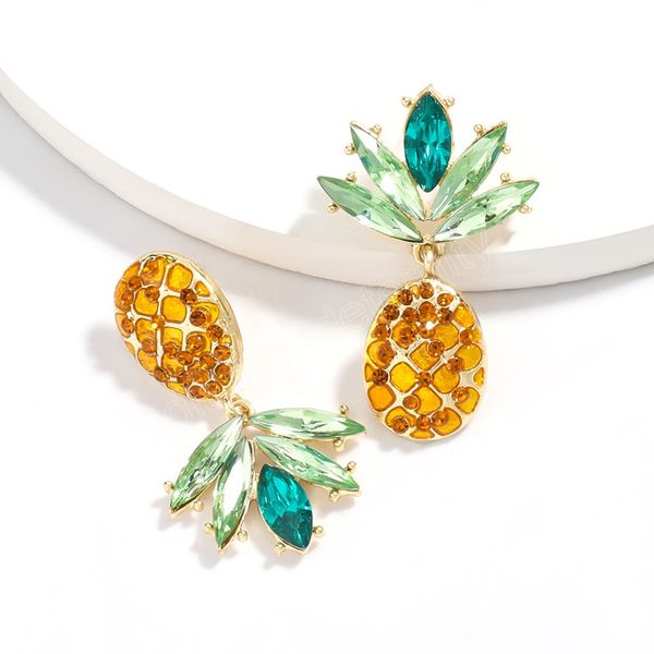 

sweet pineapple dangle crystal earrings gold personality inlaid rhinestone creative earrings party gift wholesale, Silver