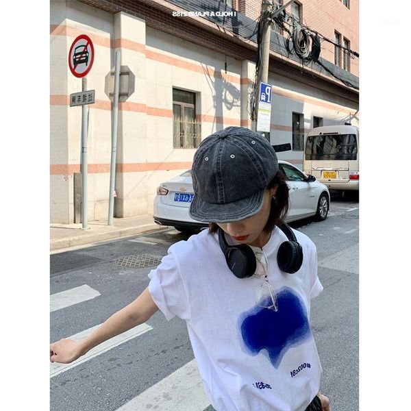 T-Shirt da donna 2022 Donna Fashion A Pool Of Blue Ink Stampato a maniche corte Unisex Bianco Conciso Allentato Y2K Top