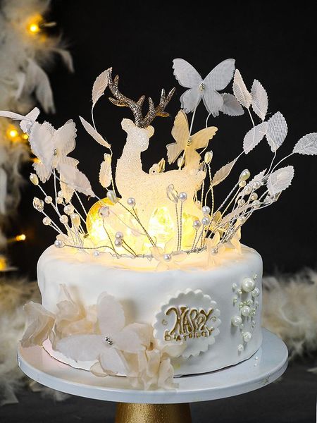 Altri articoli per feste per eventi Bomboniere Crystal Elk CakeTopper Bel cappello di Natale Campana Piccolo albero Plug-in Card Decorazione di compleanno Sup