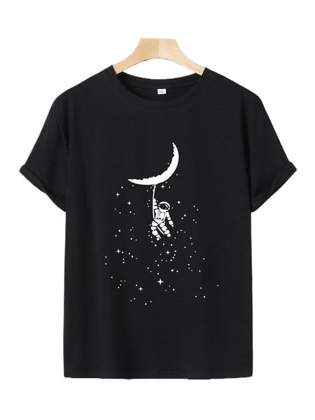 

men astronaut & moon print tee w2tr#, White;black