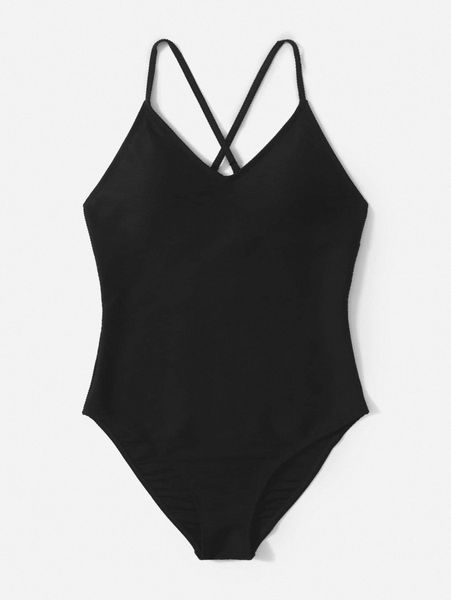 

plain criss cross one piece swimsuit m0jl#, White;black