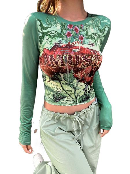 

floral & slogan graphic crop tee u9hn#, White
