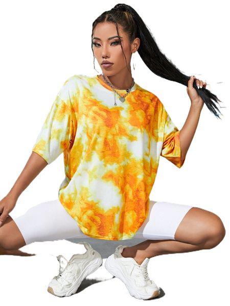 

tie dye drop shoulder tee m2uw#, White