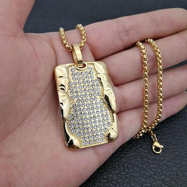 Anhänger Halsketten Hip Hop Strass Gepflasterte Bling Iced Out Gold Edelstahl Geometrische Quadrat Pharao Anhänger Halskette Für Männer Schmuck D